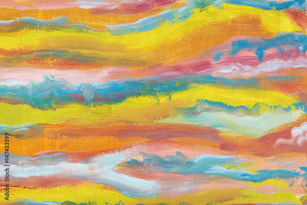 Obraz premium Abstract art background.Bright colors, abstracted waves. Oil painting on canvas. Creation of art. Multicolored bright texture.