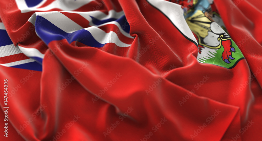 Bermuda Flag Ruffled Beautifully Waving Macro Close-Up Shot