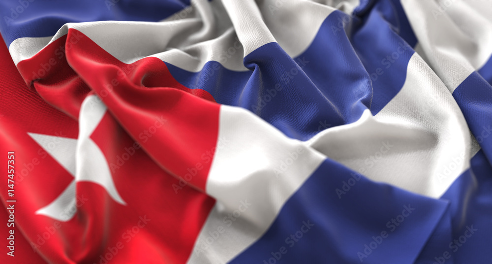 Cuba Flag Ruffled Beautifully Waving Macro Close-Up Shot Cuba Flag Ruffled Beautifully Waving Macro Close-Up Shot
