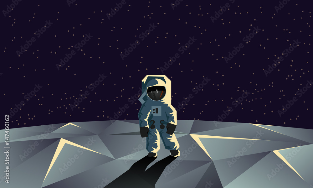 Photography Astronaut on the polygonal moon surface