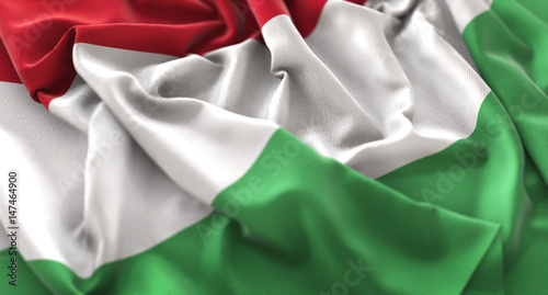 Fotografie Hungary Flag Ruffled Beautifully Waving Macro Close-Up Shot