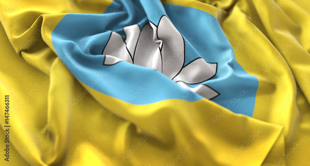Kalmykia Flag Ruffled Beautifully Waving Macro Close-Up Shot Kalmykia Flag Ruffled Beautifully Waving Macro Close-Up Shot