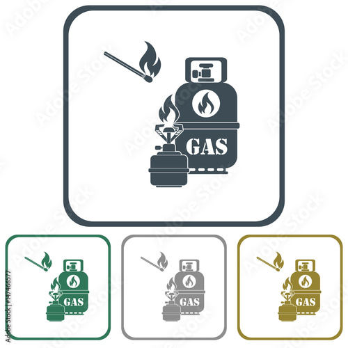 Camping stove with gas bottle icon vector. Vector illustration.
