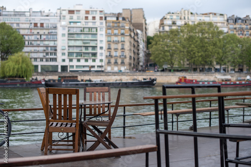 Restaurant terrace on the ship in the Seine,Paris,France