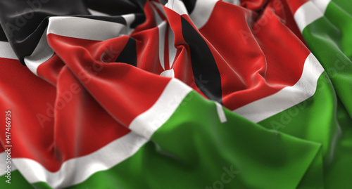 Kenya Flag Ruffled Beautifully Waving Macro Close-Up Shot