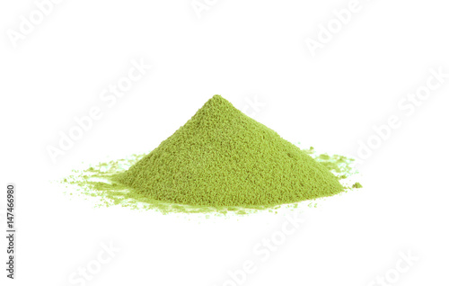 green tea powder heap isolated on white background