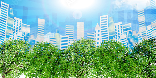 新緑　ビル　風景　背景 