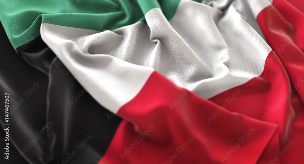 Kuwait Flag Ruffled Beautifully Waving Macro Close-Up Shot Kuwait Flag Ruffled Beautifully Waving Macro Close-Up Shot