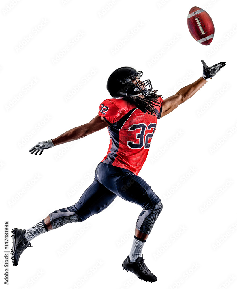 Naklejka premium one american football player man isolated on white background