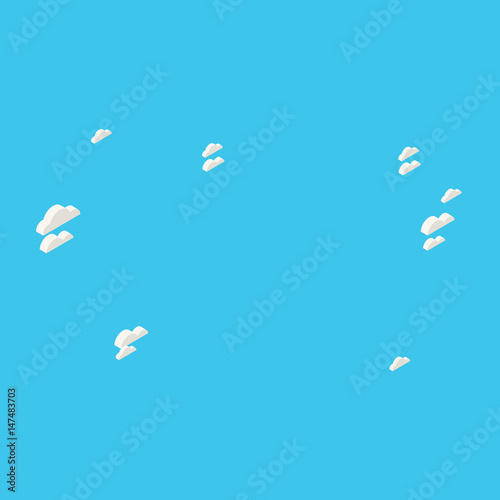 Isometric Set of Clouds on Blue Background - Element for Tileset Map, Landscape Design, Urban Architecture, Web, Exterior Facade or Game in Colorful Minimalist Flat Vector