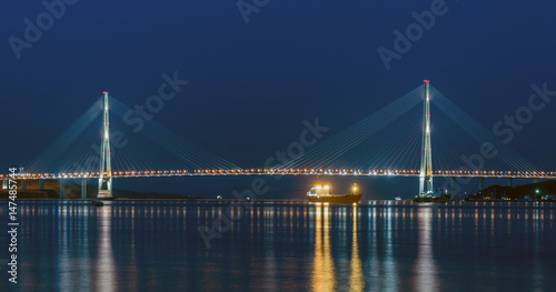 Night view of the bridge in the city of Vladivostok on the island of Russian
