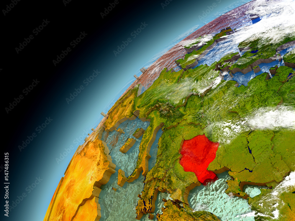 Fototapeta premium Romania from orbit of model Earth