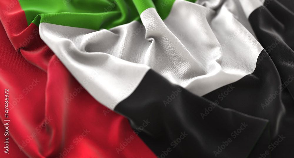 United Arab Emirates Flag Ruffled Beautifully Waving Macro Close-Up Shot United Arab Emirates Flag Ruffled Beautifully Waving Macro Close-Up Shot