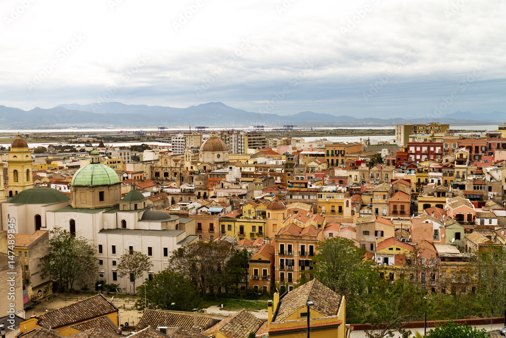 28 APRIL 2017 CAGLIARI, ITALY. Panoramic View on Old Town of Cagliari. Beautiful old architecture.