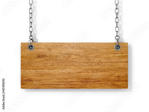 Fototapeta Naklejka Na Ścianę i Meble -  Wooden sign on the chains. 3D illustration.