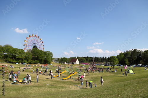 Fototapeta Naklejka Na Ścianę i Meble -  Country Farm Tokyo German Village is a Theme Park. Great spot for spending time with family in nature. There are a huge play ground, kids' facilities, flower gardens
