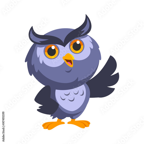 Nice owl, he is greeting, vector illustration