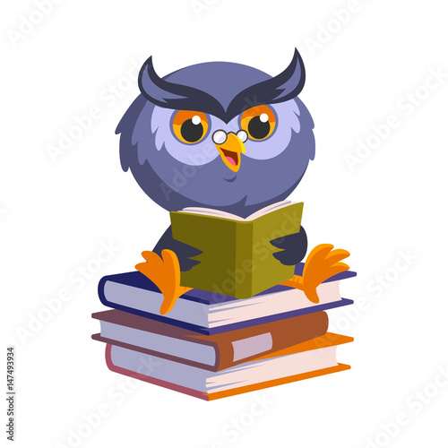 Nice owl, he is reading a book, vector illustration