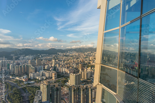 City at Sunset - View from Sky100, ICC Tower, Victoria Harbour, Hong Kong