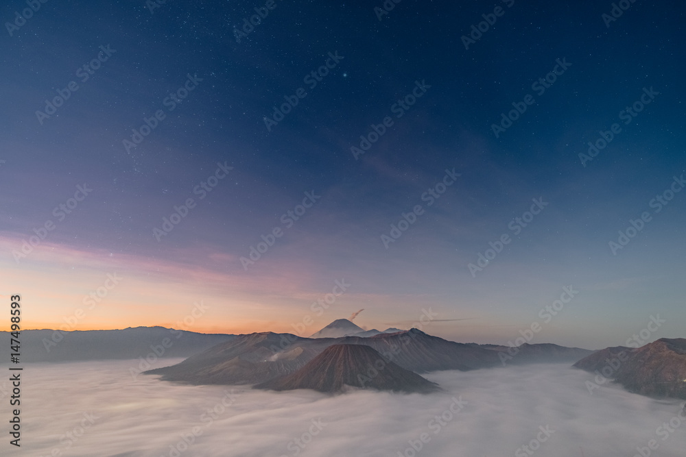 Beautiful Landscape of Volcano at sunrise - Bromo Tengger Semeru National Park, Indonesia