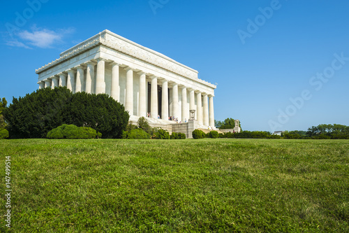 Bright scenic view of the Lincoln Memorial in Washington DC on a blue sky summer afternoon