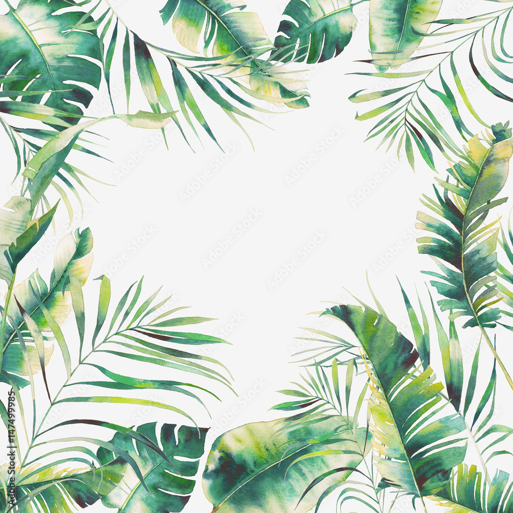 Watercolor summer floral frame. Hand drawn greeting card design with ...