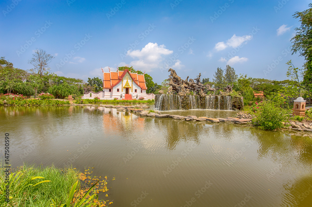 SAMUT PRAKAN, THAILAND, MARCH 2017 - The Wihan at Wat Phumin, Nan, Ancient City, Samut Prakan, Thailand, SAMUT PRAKAN, THAILAND, MARCH 2017 - The Wihan at Wat Phumin, Nan, Ancient City, Samut Prakan, Thailand,