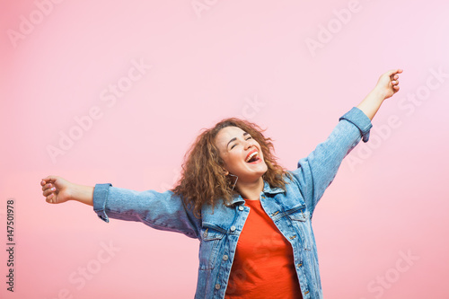 Young and beautiful woman, happiness, success, emotion, joy