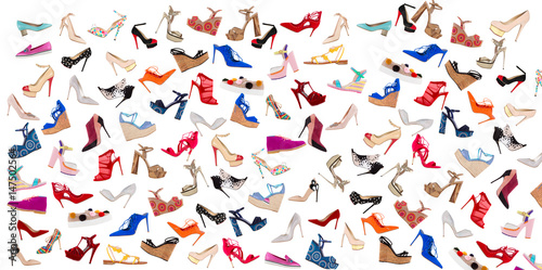 Shoes. Women's shoes on a white background. Very large size. premium footwear. Italian branded shoes. shoes with high heels. Color palette. multicolored. Some. Construction of footwear.