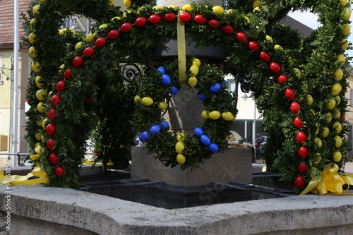 Fountain decorated Easter eggs / Well decorated Easter eggs photo