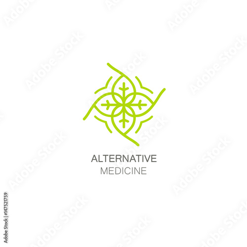 Vector floral icon and logo design template in outline style - abstract monogram for alternative medicine.