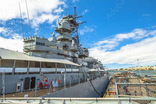 Missouri Battleship Memorial in Pearl Harbor Honolulu Hawaii, Oahu island of United States. National historic patriotic landmark. photo