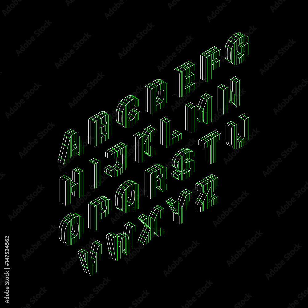Fototapeta premium Capital alphabet letters of lines. Vector outline illustration. Isometric view.