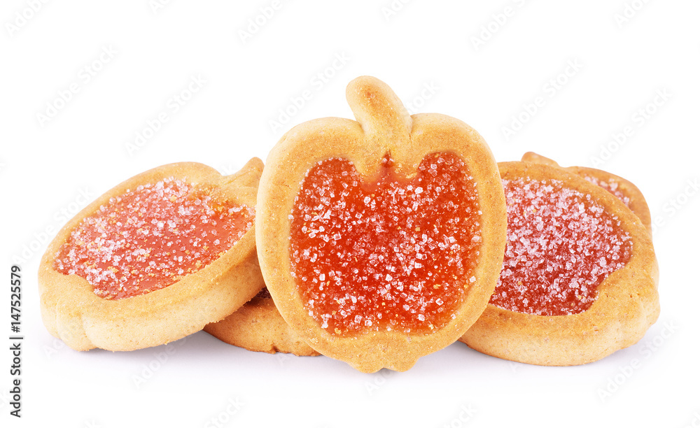 Cookies with fruit jelly, isolated on a white background