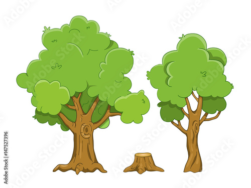 Set of cartoon vector trees isolated on white background