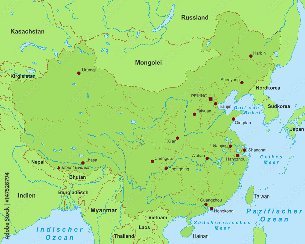 Obraz premium Mapa Chin - zielona