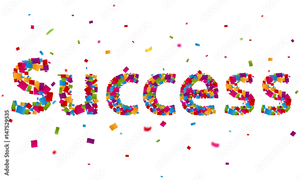 Success sign with colorful confetti Success sign with colorful confetti