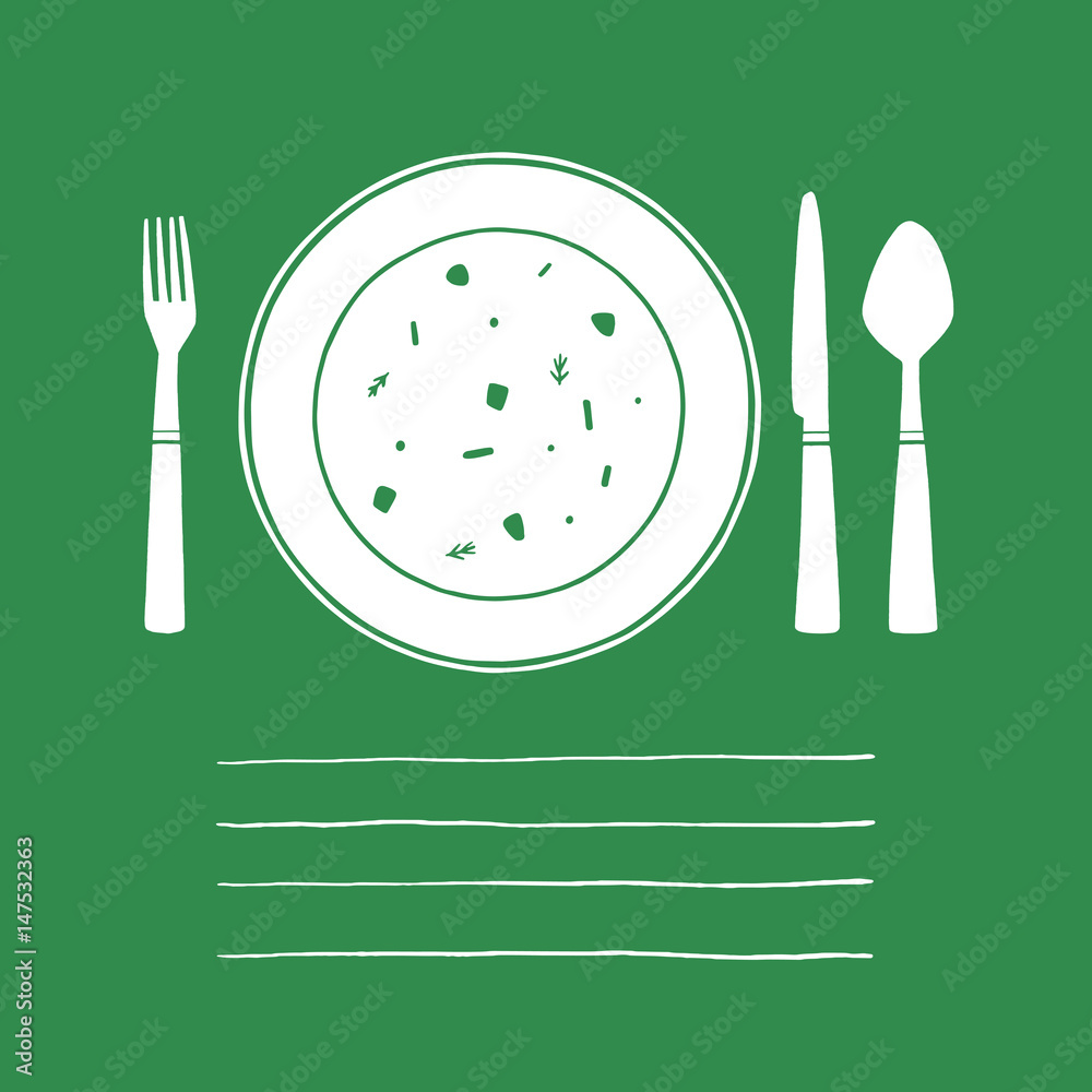 Soup plate and cutlery. Cartoon vector illustration Stock Vector | Adobe Stock Soup plate and cutlery. Cartoon vector illustration Stock Vector | Adobe Stock