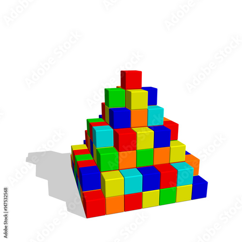 Pyramid from toy building blocks. Vector colorful illustration.