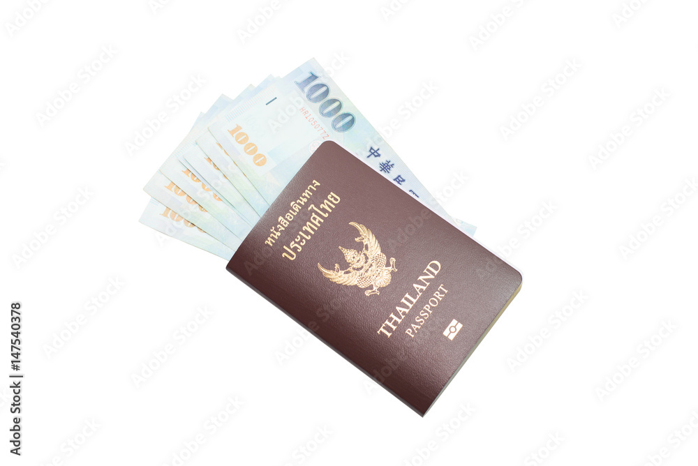 Thai passport and Taiwan Dollars isolated on white background. Thai passport and Taiwan Dollars isolated on white background.
