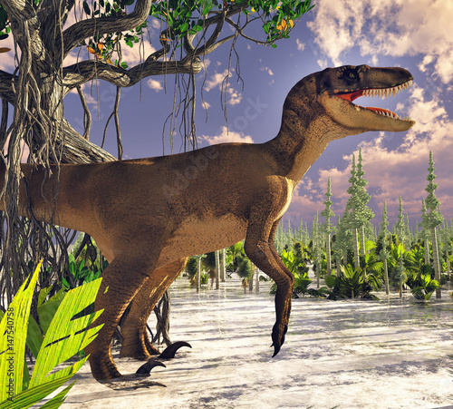 Velociraptor the dinosaur 3d rendering © satori