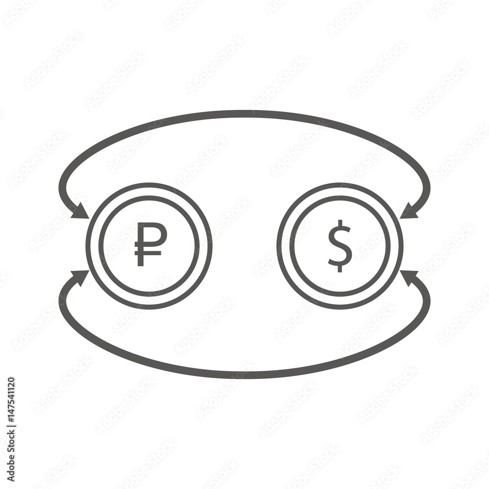 Simple Business and Finance Vector Flat Icon. Currency exchange between dollar and rubles. Line art style icon.
Simple Business and Finance Vector Flat Icon. Currency exchange between dollar and rubles. Line art style icon.