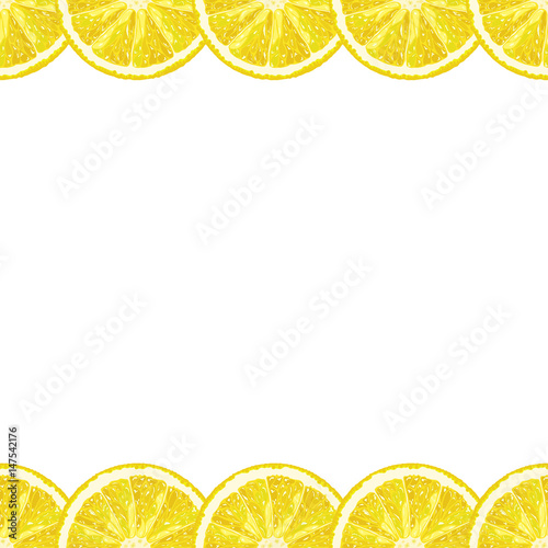 Vector seamless decorative horizontal border of lemon slices. Realistic citrus background