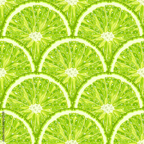 vector seamless pattern of lime slice. Realistic citrus background