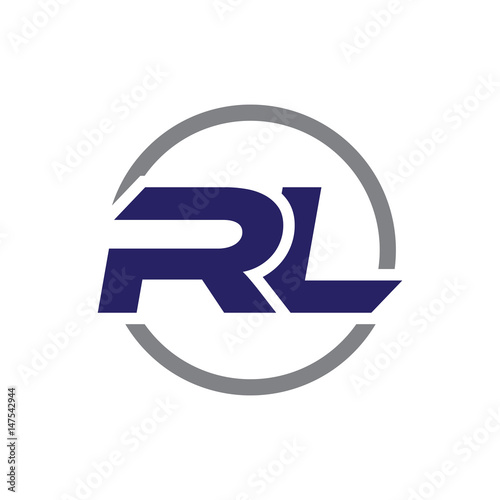 rl initial letter logo with circle blue color photo