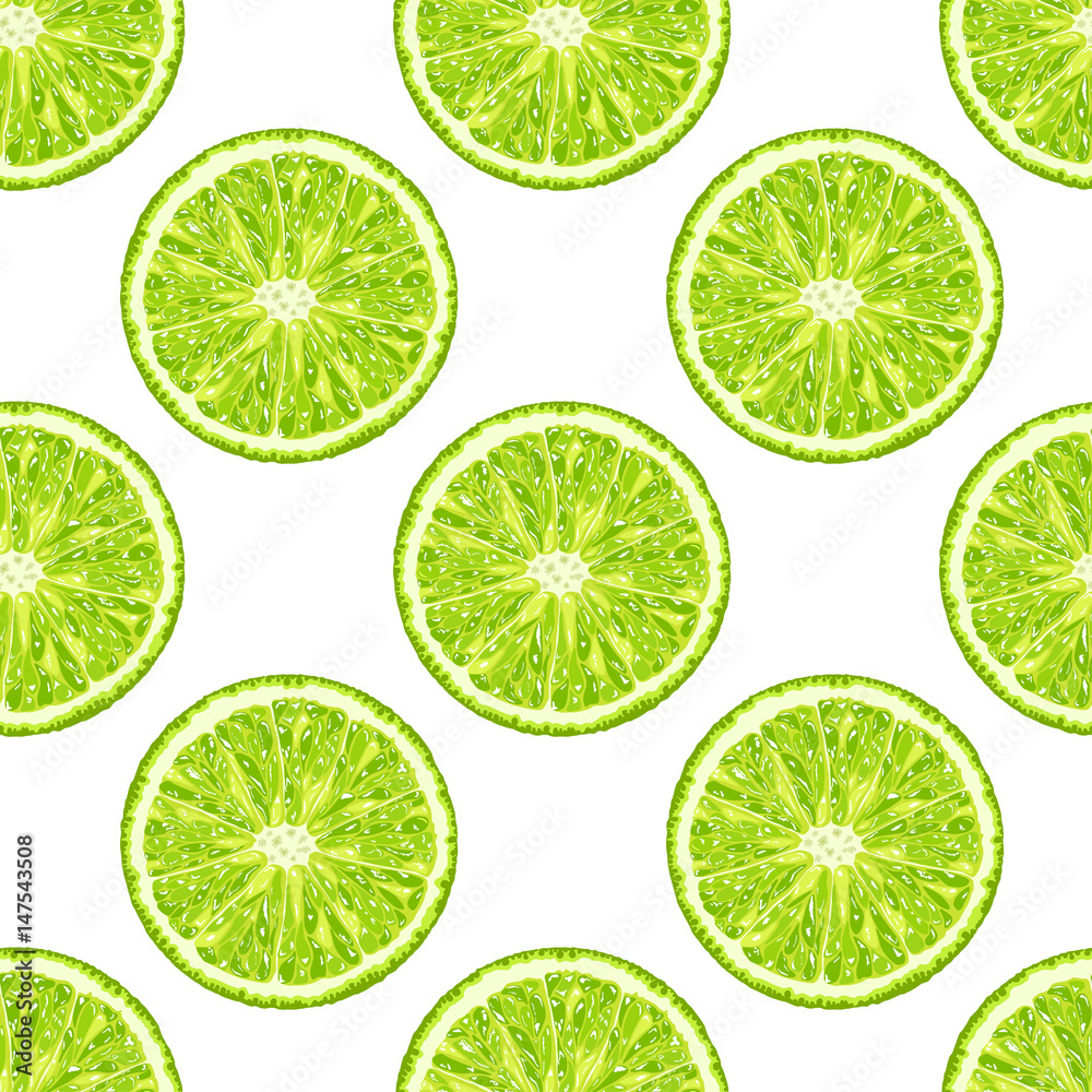 seamless pattern of lime slice. Vector citrus background