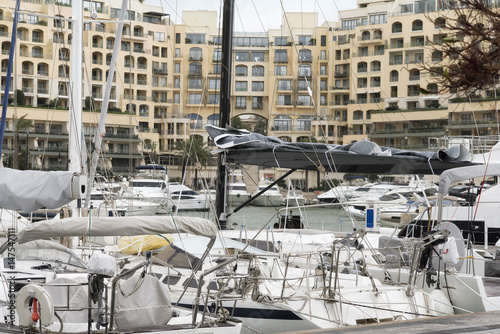 Sailboats and yachts moored at Portomaso Marina in St. Julian, Malta