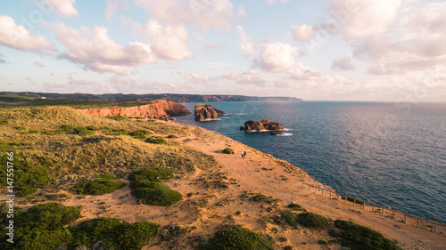Aerial view om a beautiful cliffs on west coast of Portugal near Carrapateira, Rota Vicentina.