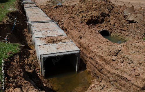 concrete pipeline construction site near  the road