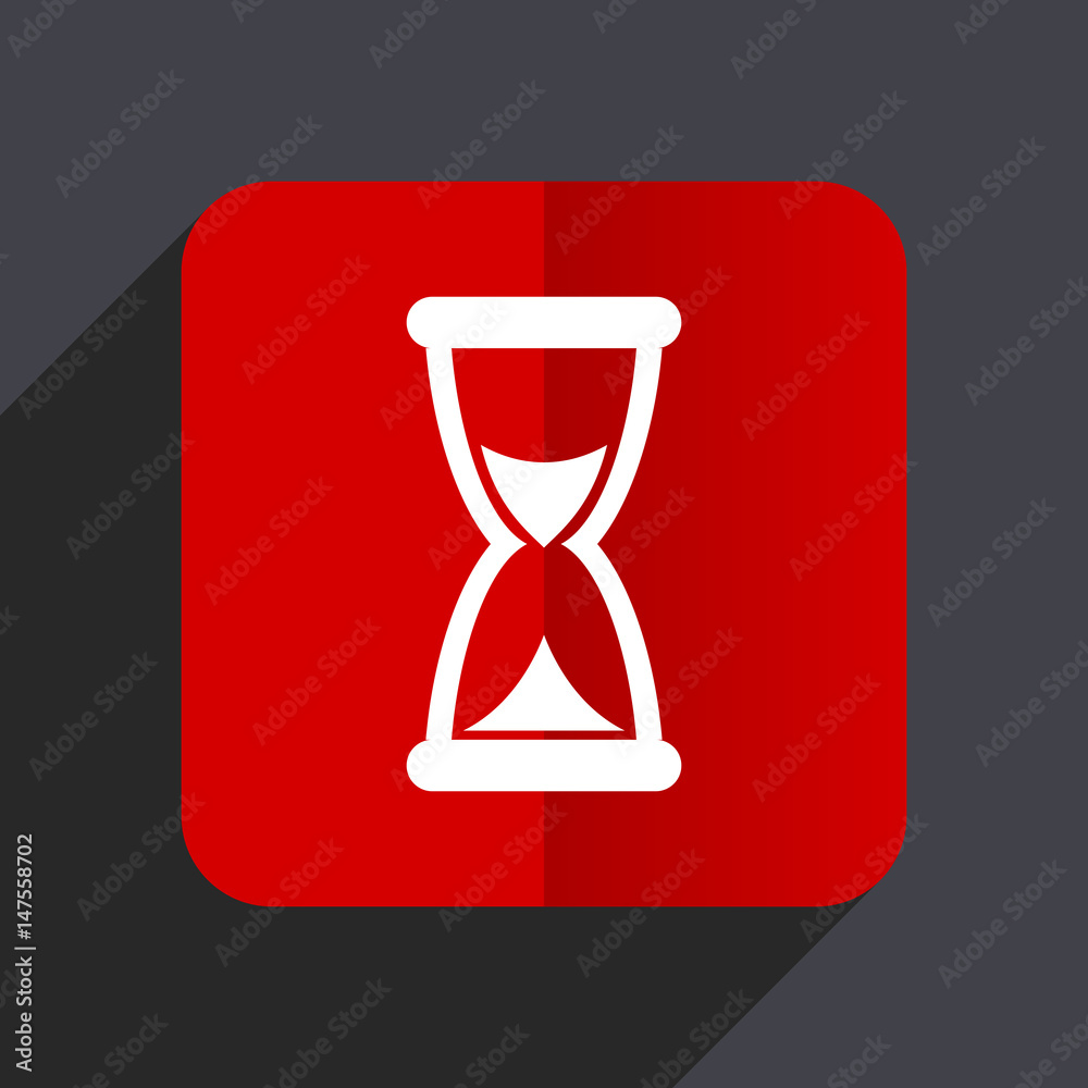Time flat design white and red vector web icon on gray background with shadow in eps10. Time flat design white and red vector web icon on gray background with shadow in eps10.